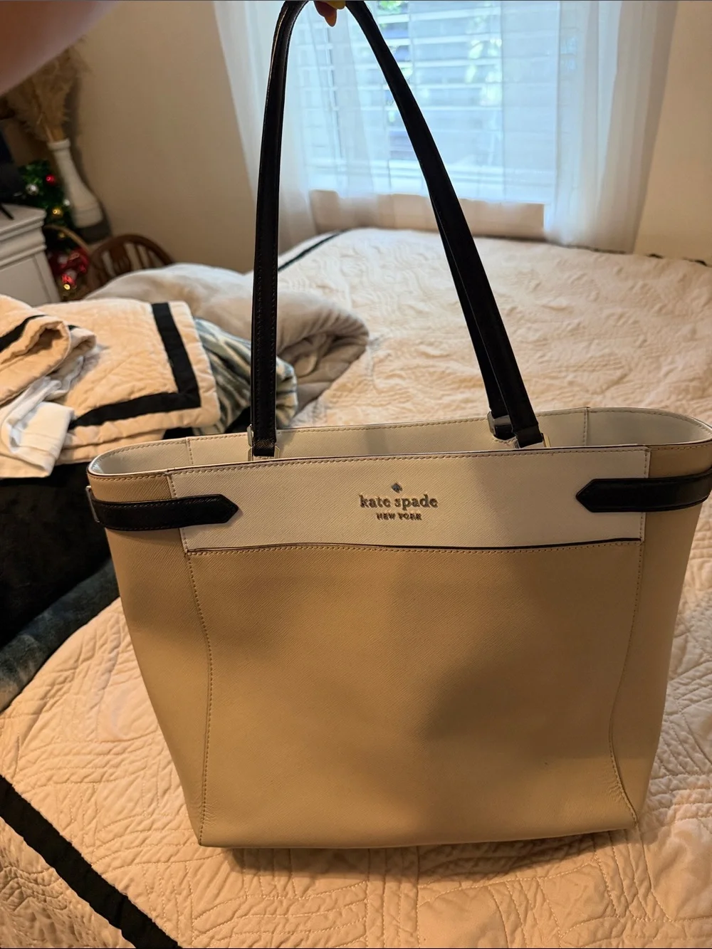 kate spade Two-Tone Cream and Black Structured Tote